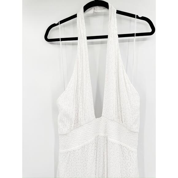 Alice + Olivia Lyndon White Cross Front Halter Eyelet Maxi Dress Size 14 - Picture 4 of 7